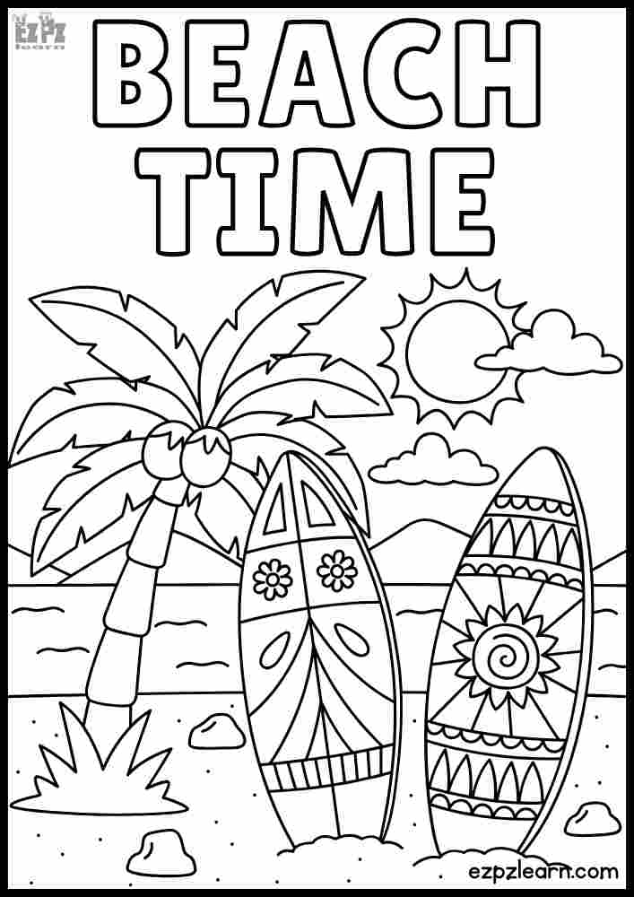 Beach Time Interactive Surfboards Coloring. Color Online